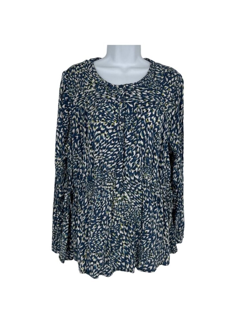 Lane‎ Bryant Print Button-Down Long-Sleeve Tie Detail Smocked Waist Top Sz 18/20